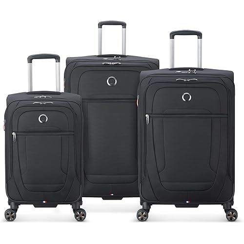 DELSEY Paris Helium DLX Softside Expandable Luggage with Spinner Wheels, Black, 3-Piece Set (20/25/29)