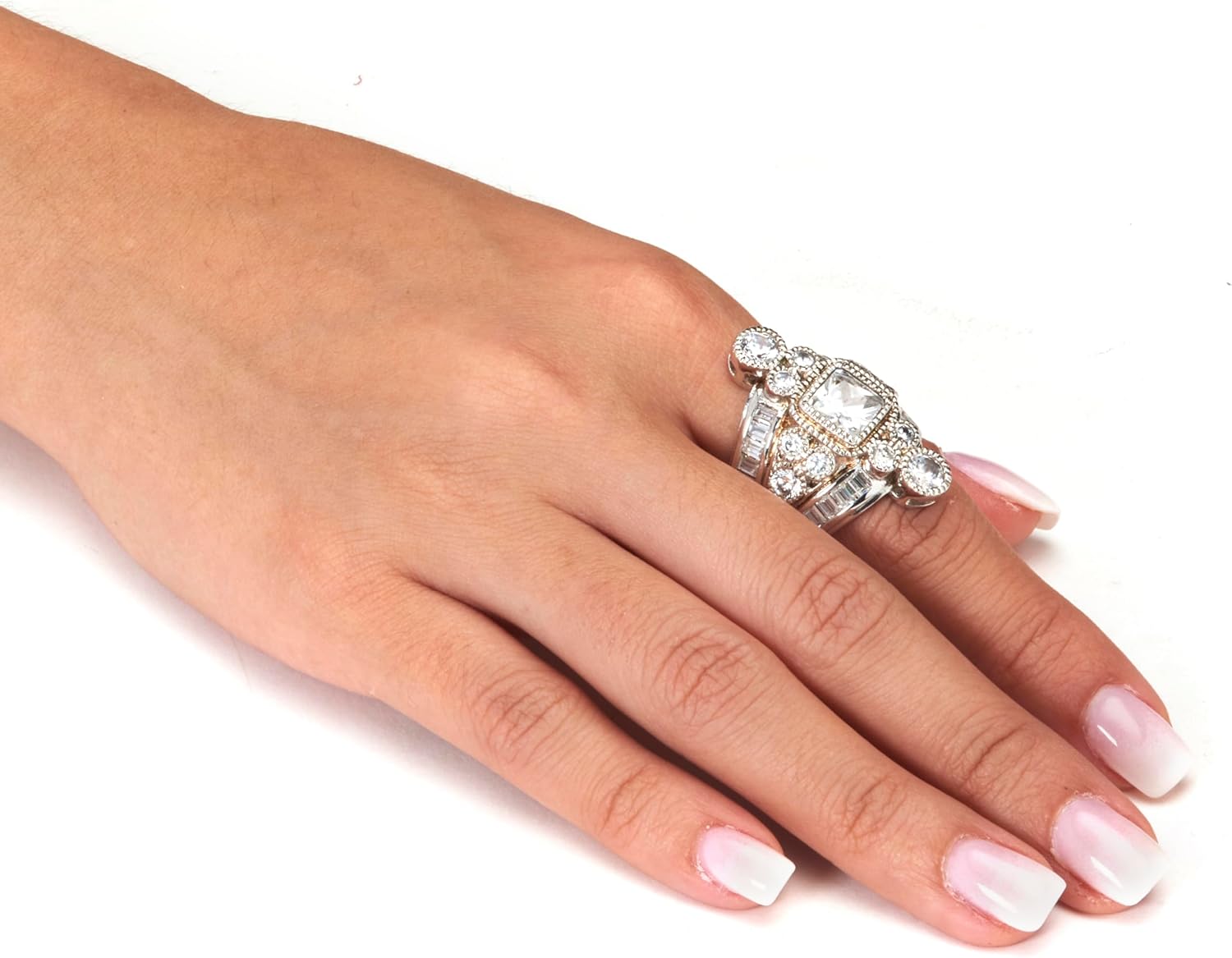 PalmBeach Silvertone Princess Cut Cubic Zirconia Ring Sizes 6-10