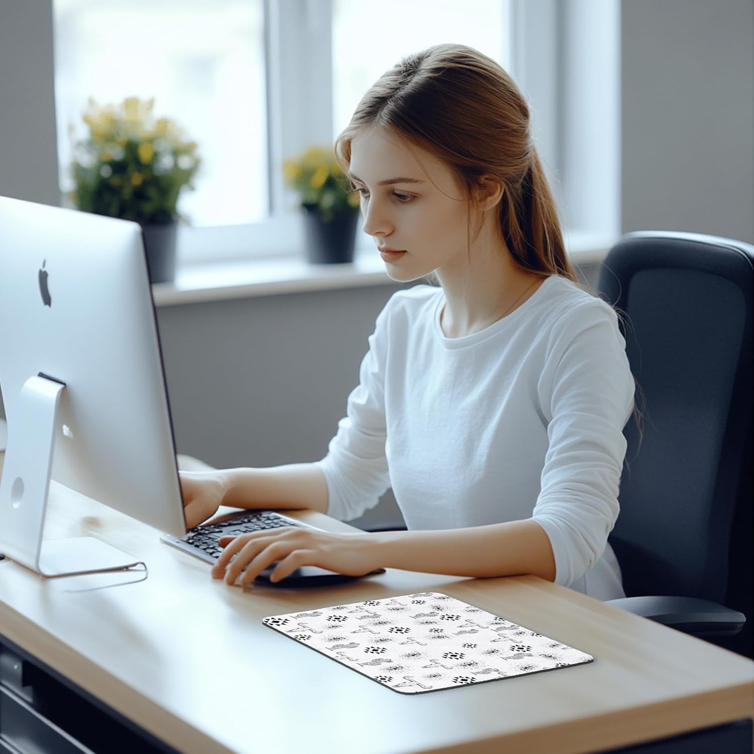 White Western Mouse Pad - Trendy Preppy Girly Office Desk Mousepad, White Trendy Preppy Office Decor, Gifts for Employees, Western Coworker Gifts, 9.5x8 Inches - Image 4