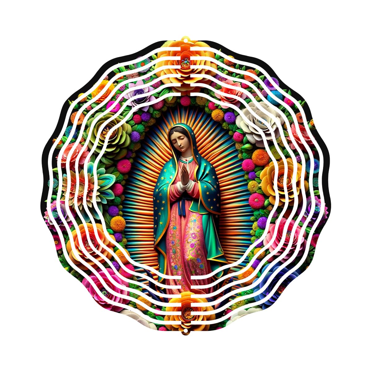 Virgin Mary - Molinillo de viento de metal para exteriores/interiores, decoración de jardín colgante de Virgen María para exteriores, molinillos de viento de acero inoxidable para patio y jardín, 10
