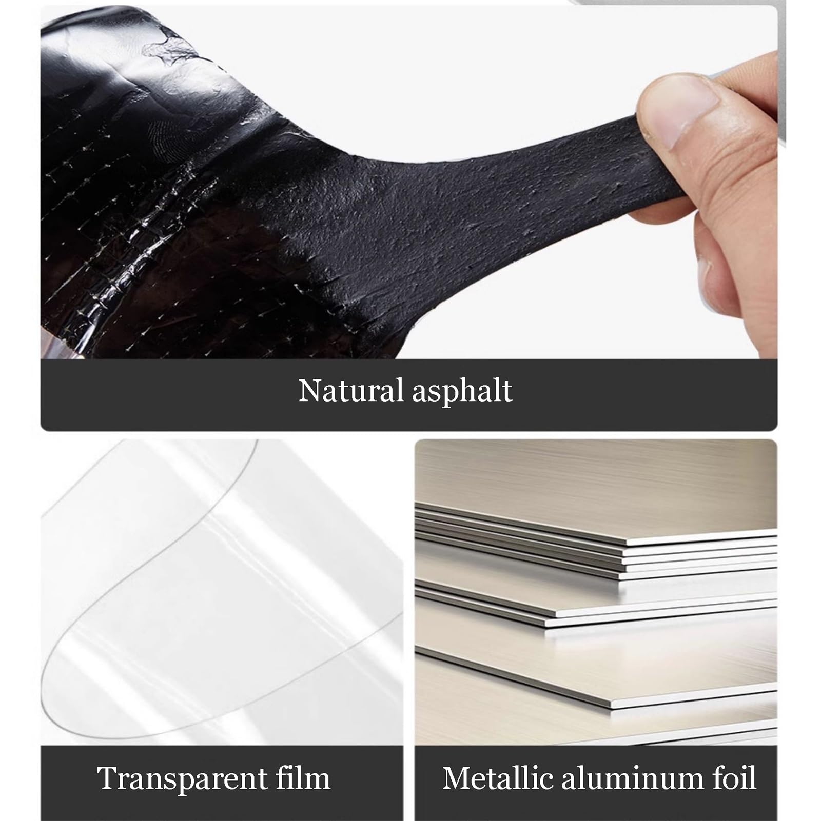 Rollo de membrana impermeable para reparación de techos de betún para fugas y grietas, capa base duradera para techos, 2 mm de grosor, 1 m x 8 m