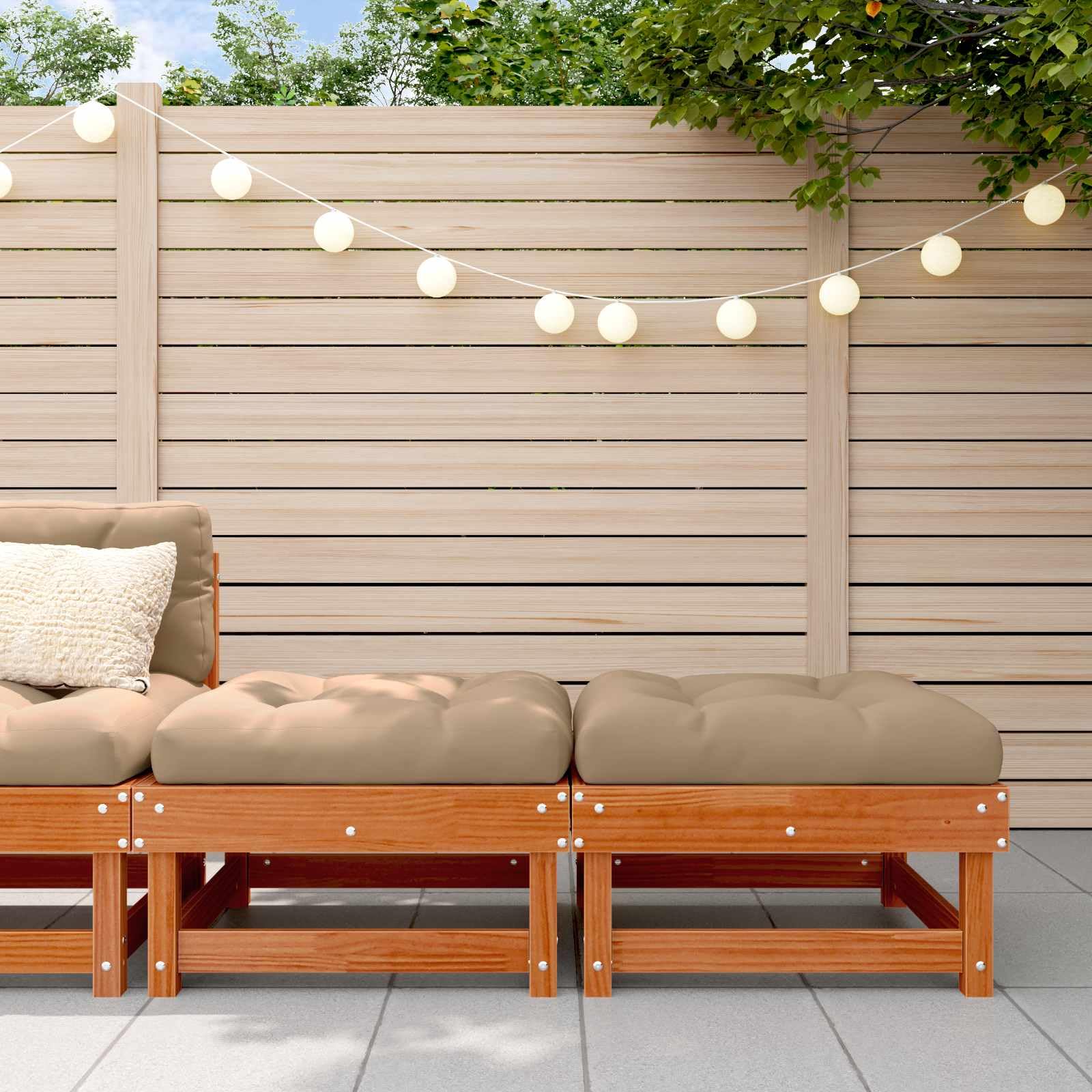 Reposapiés de jardín de madera maciza de pino con suelo de cera, juego de 2 unidades, 61 x 60,5 x 30 cm, módulo Lounge ampliable para terraza, balcón, exterior relax