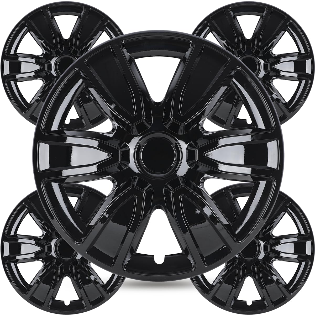 15 inch Hubcaps Set of 4 Black Lacquer Universal Wheel Cover for Cars - Fits for Toyota, Nissan, Honda, Vw, Chevy Chevrolet, Hyundai, Dodge, Ford, Subaru, Mitsubishi and Most Cars