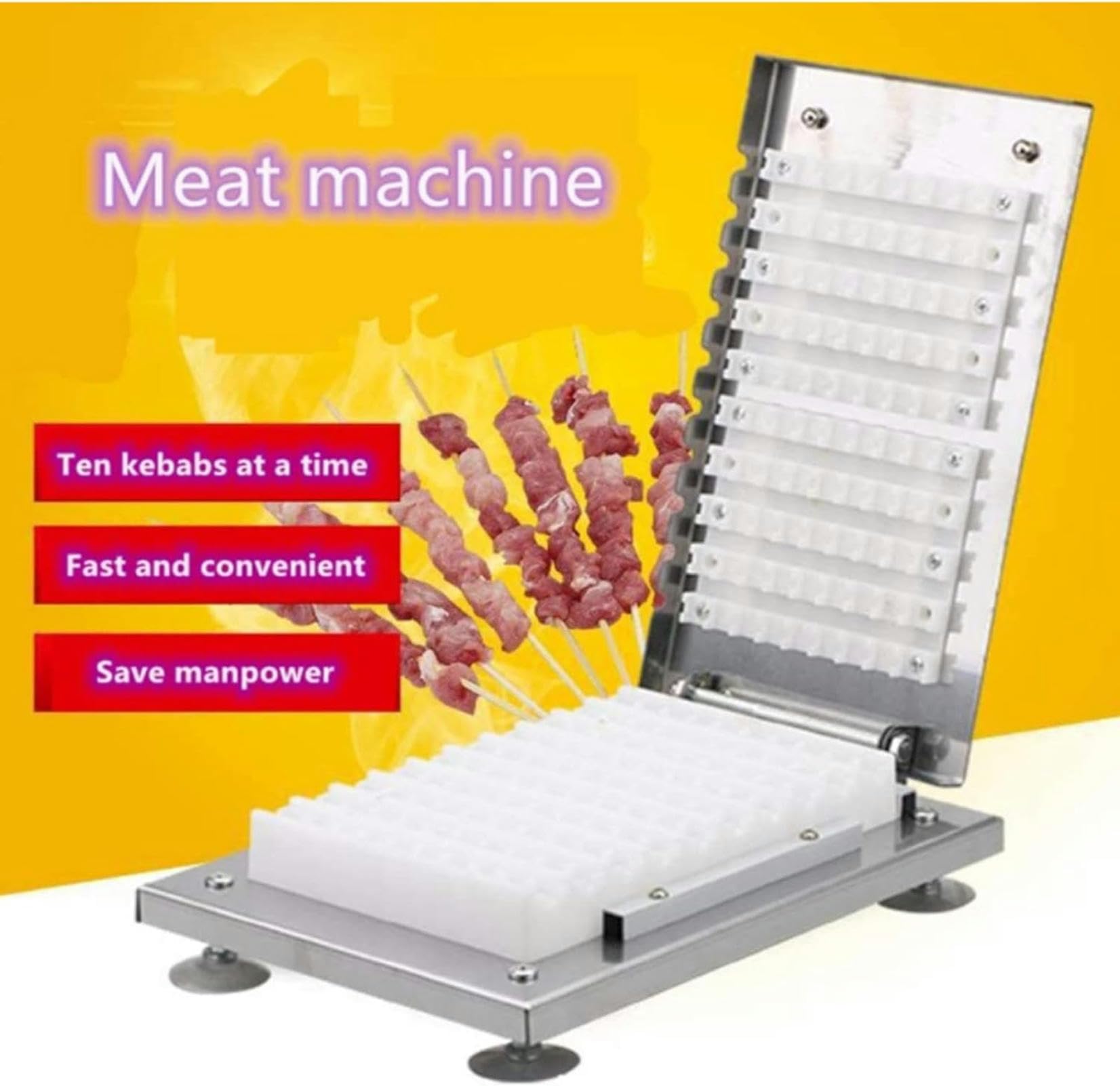 Machine à brochettes de kebab manuelle, machine à cordes de viande commerciale en acier inoxydable, machine à cordes de mutton d'usure à haute efficacité