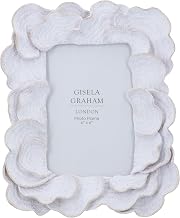 Gisela Graham Washed White Resin Photo Frame, Oyster Coastal Design, 4x6 Inch