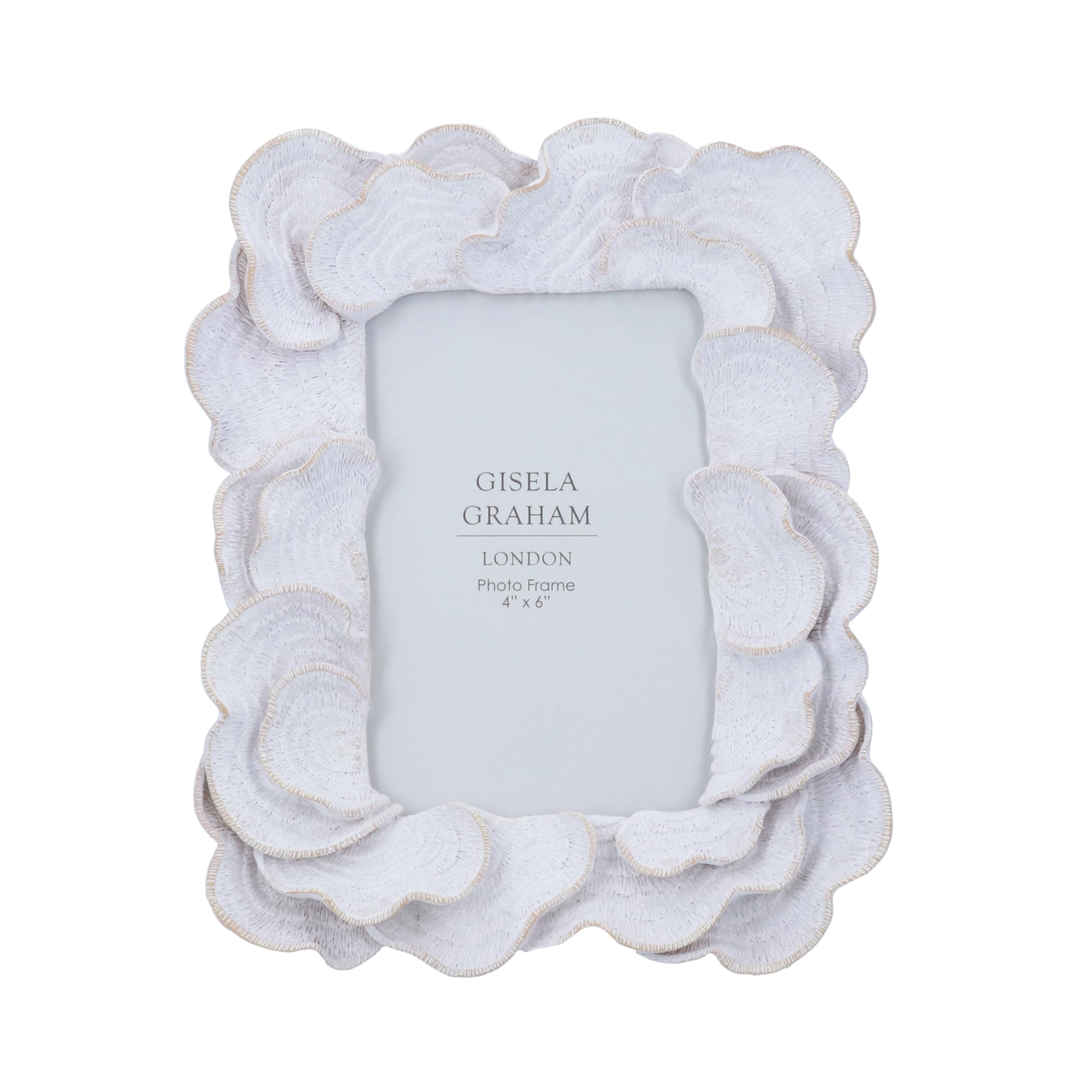 Gisela Graham Washed White Resin Photo Frame, Oyster Coastal Design, 4x6 Inch