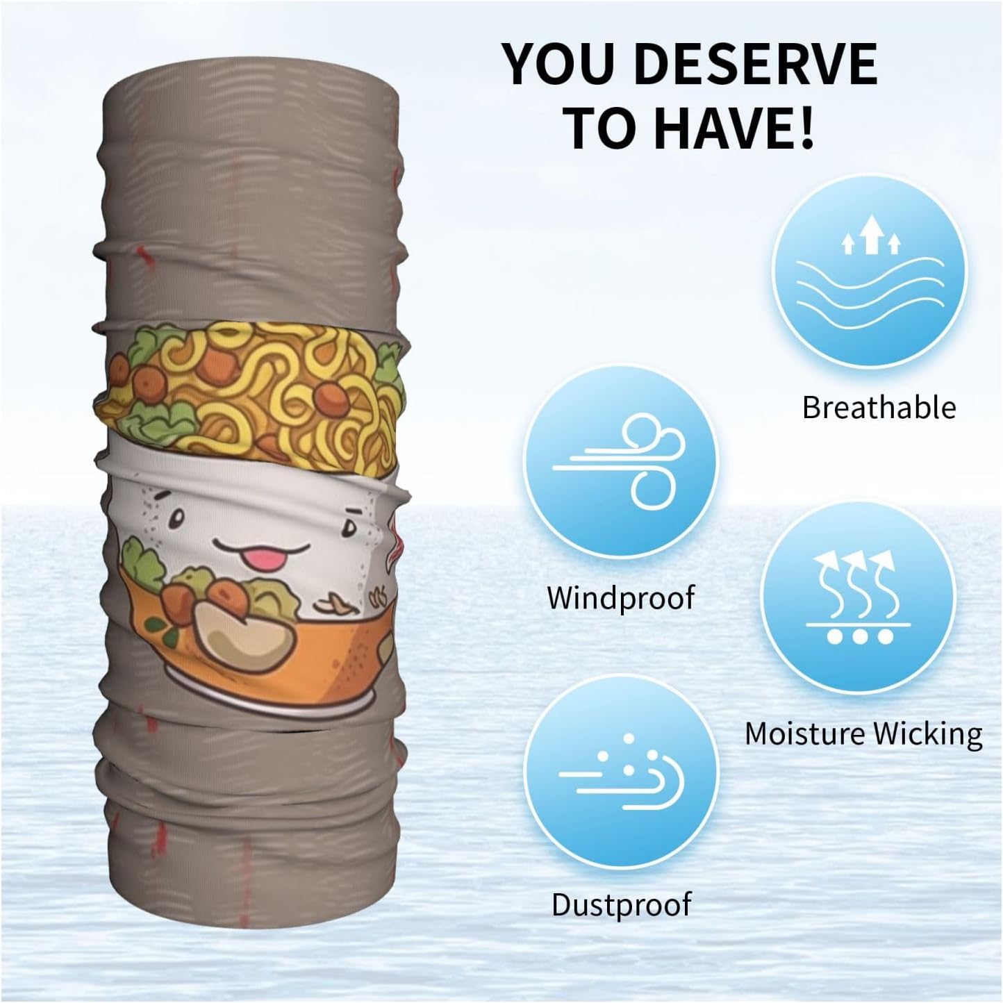 Egg Cup Noodle Ramen Neck Gaiter UV Sun Protection Face Mask Scarf Cooling Breathable Face Cover for Men Women Elastic Balaclavas Versatile Bandana, Sun & Wind-proof for Skiing Hiking