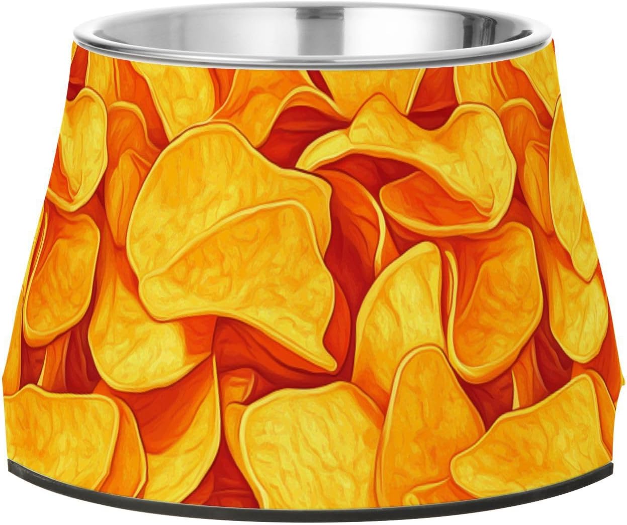 Yummy Crisps Cartoon Yellow Pets Food Bowl with Stand Stainless Steel Cats Basic Bowls for Dogs Cats Rabbits Birds Whisker Fatigue