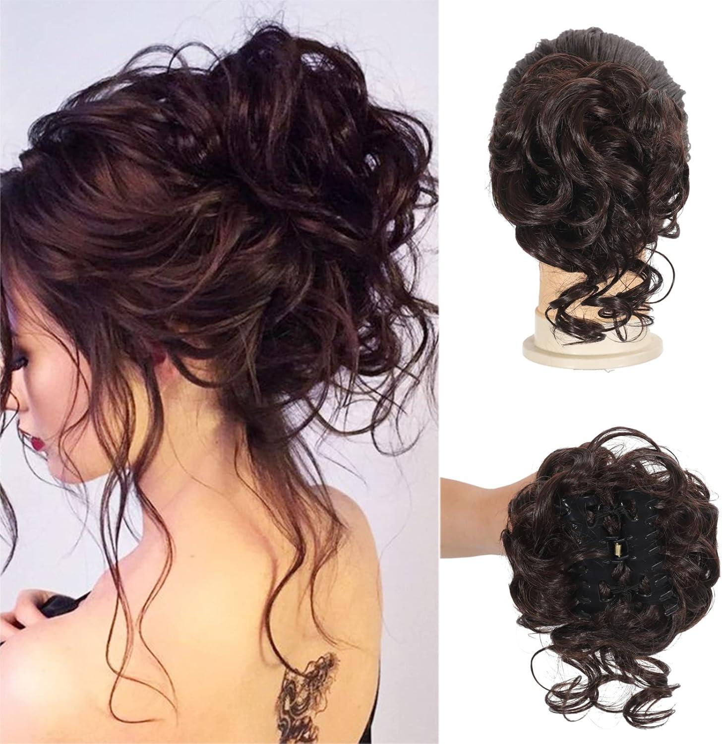 Claw Messy Bun Hairpieces Clip Wavy Curly Hair Chignon Clip in Hairpieces Tousled Updo Doughnut