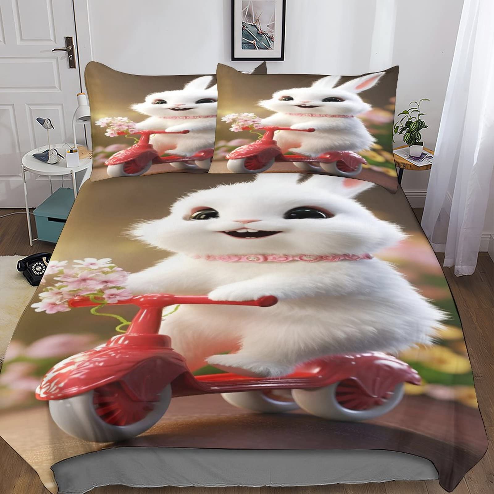 Housse de couette lapin rose anti-transpiration pour lit King