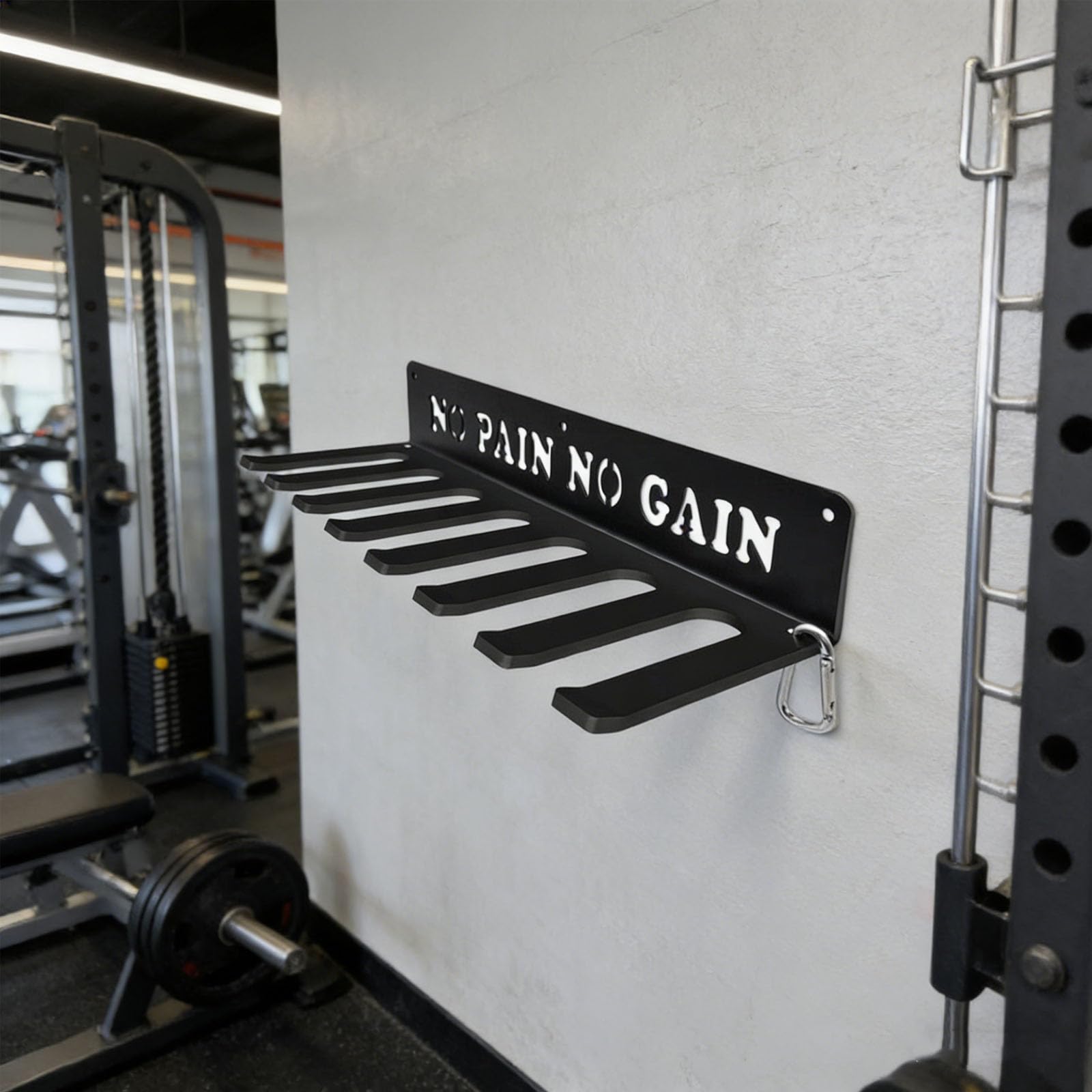 Wandmontiertes Aufbewahrungsregal mit 8 Haken für Fitnessgeräte und Heimorganisation mit robuster Metallkonstruktion, starken Wandbefestigungen, Widerstandsbandhalter