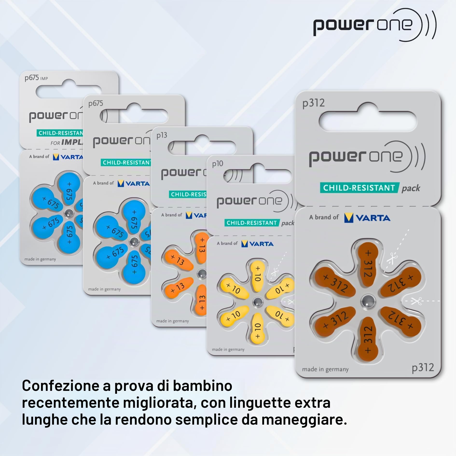 PowerOne - Confezione da 10 confezioni da 60 batterie, misura 312