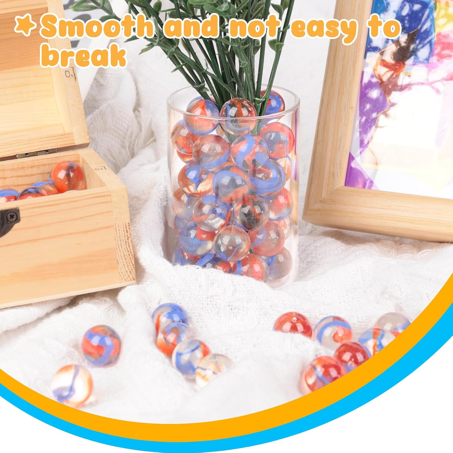 POPLAY 60PCS Colorful Glass Marbles, 0.63 Inch Marbles Bulk Color Mixing Glass Marbles for Kids Marble Run