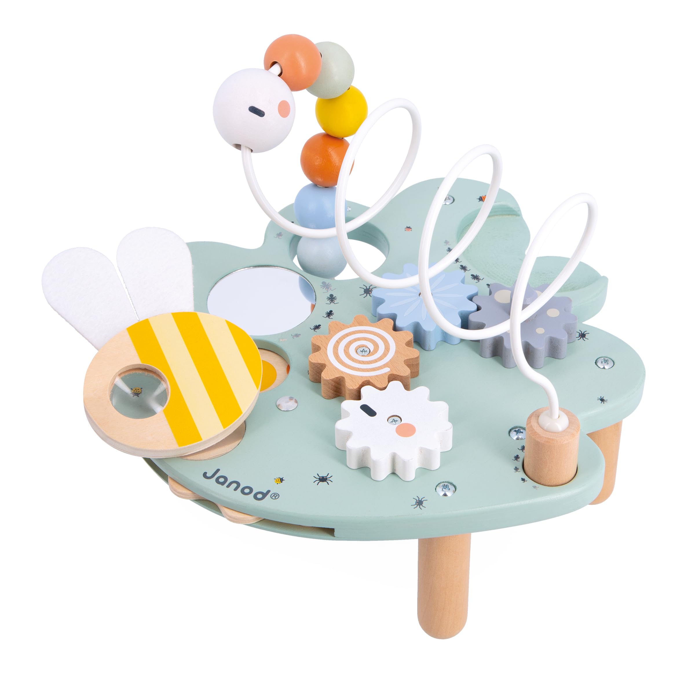 Janod - Mesa de Actividades Sweet Cocoon - 5 Actividades Primera Infancia - Juguete de Estímulo - Ejercita Motricidad Fina - Hoja de Actividades de Madera FSC - A Partir de 18 Meses, J04056