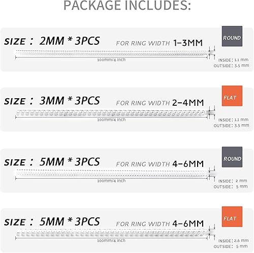Miniatura 3 de Ajustador de Tamaño de Anillo para Anillos Sueltos, Paquete de 12-4 Tamaños, Protectores Invisibles Transparentes de Silicona, Clip Ajustador