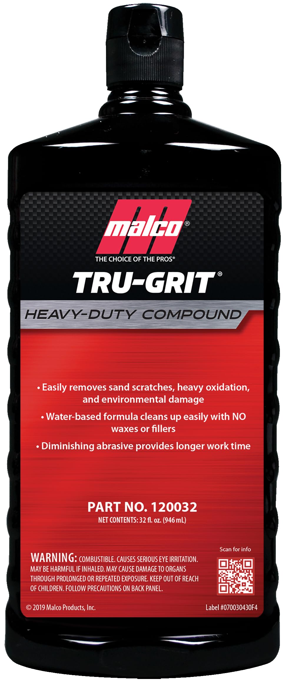Malco Tru Grit - Heavy Duty Buffing and Polishing Compound for Cars/Automotive Paint Correction and Detailing/Removes 1000-1500 Grit Sand Scratches / 32 Oz. (120032)