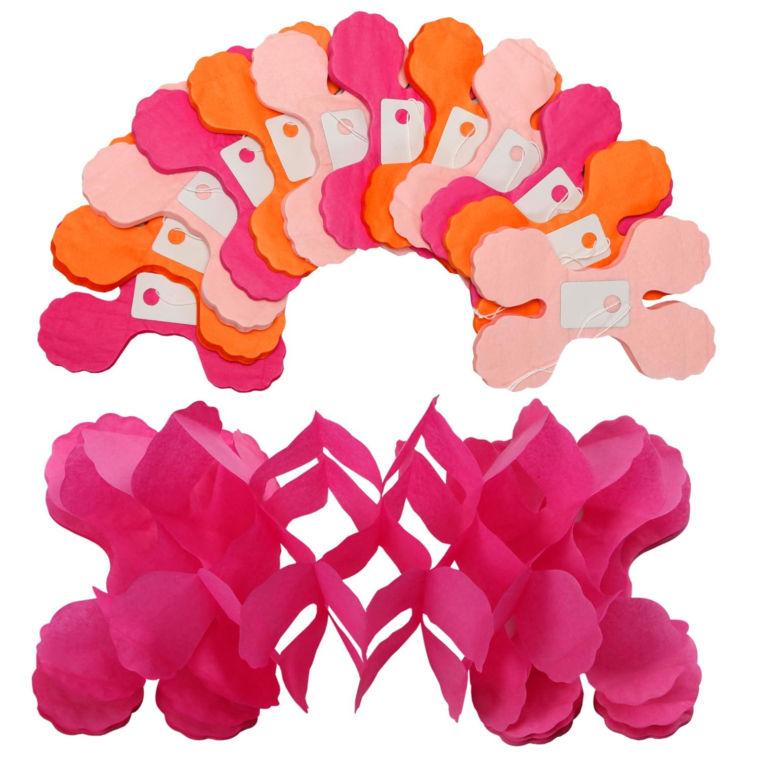 Party-Dekorationen in Hot Pink, gebranntes Orange, 12 Stück, Luftschlangen, Girlande, Geburtstag, Babyparty, 4-blättriges Kleeblatt, Papierbanner, Sonnenuntergang, Herbst, Erntedankfest, Braut,