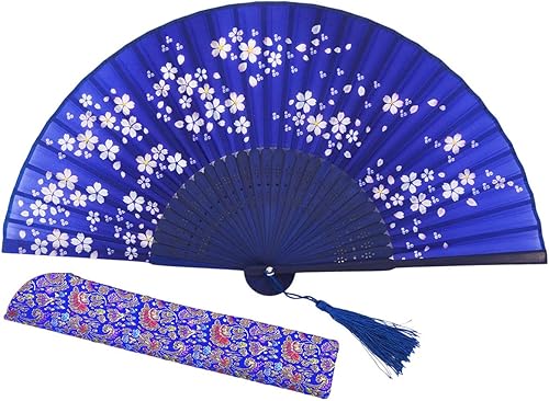 Amajiji - Abanico plegable de seda y bambú, 8.27 pulgadas (21 cm), estilo retro, vintage, elegante y encantador, chinojaponés, regalo para mujeres y