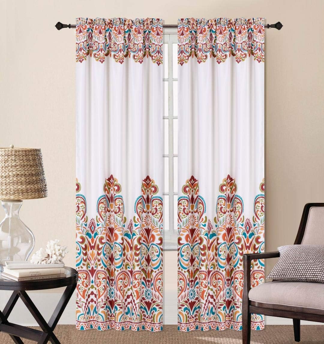 diamondhome 2PC Room Darkening Window Curtain, Bohemian Style (Turquoise, 52" X 84")