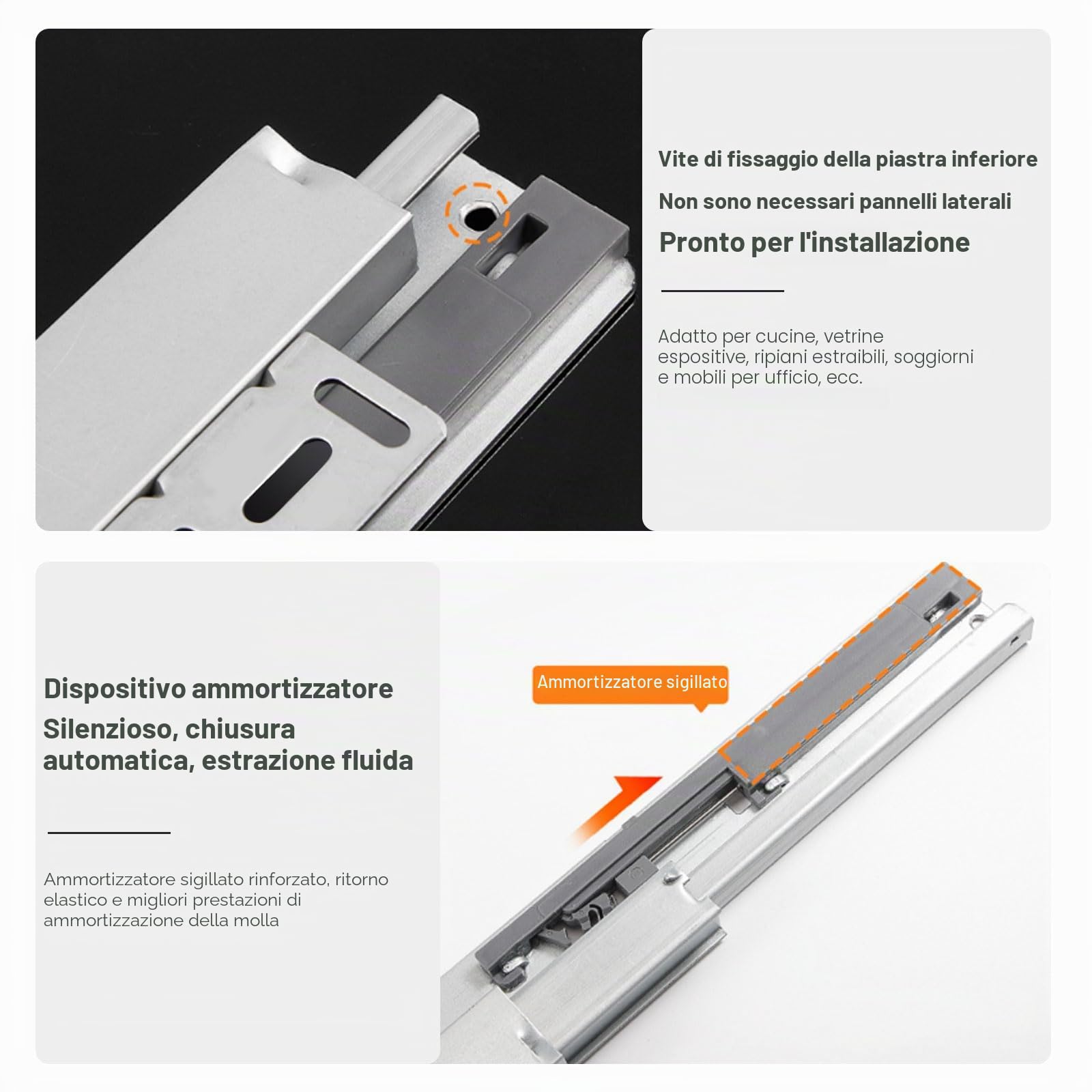 Guide per cassetti per carichi pesanti, montaggio a pavimento, 1 paio 400 mm