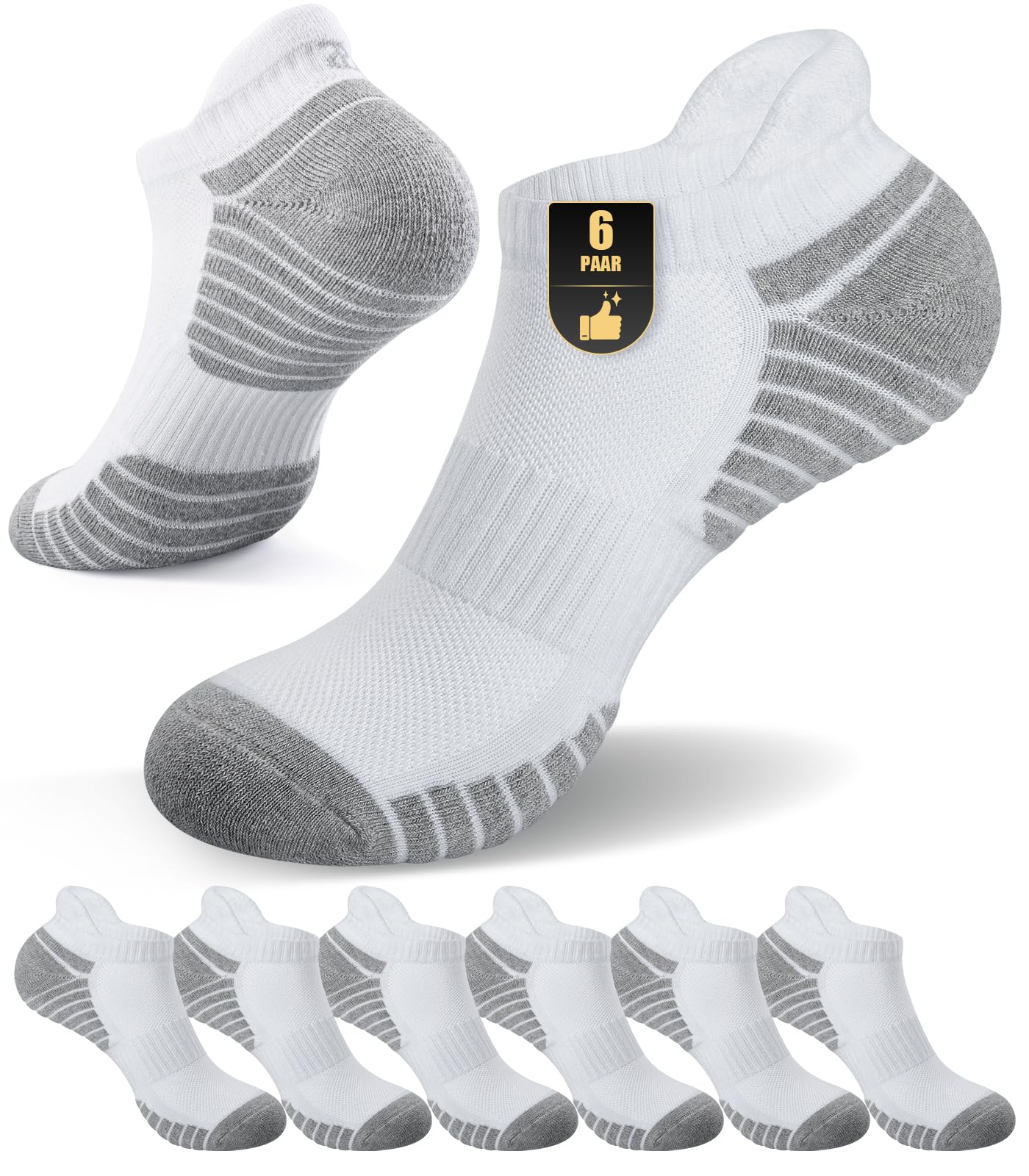 PULIOU Sneaker Socken Herren Damen, Atmungsaktive Baumwolle Laufsocken, Komfort Kurze Socken mit Gepolstert, Sommer Sportsocken Herren Damen 6 Paar