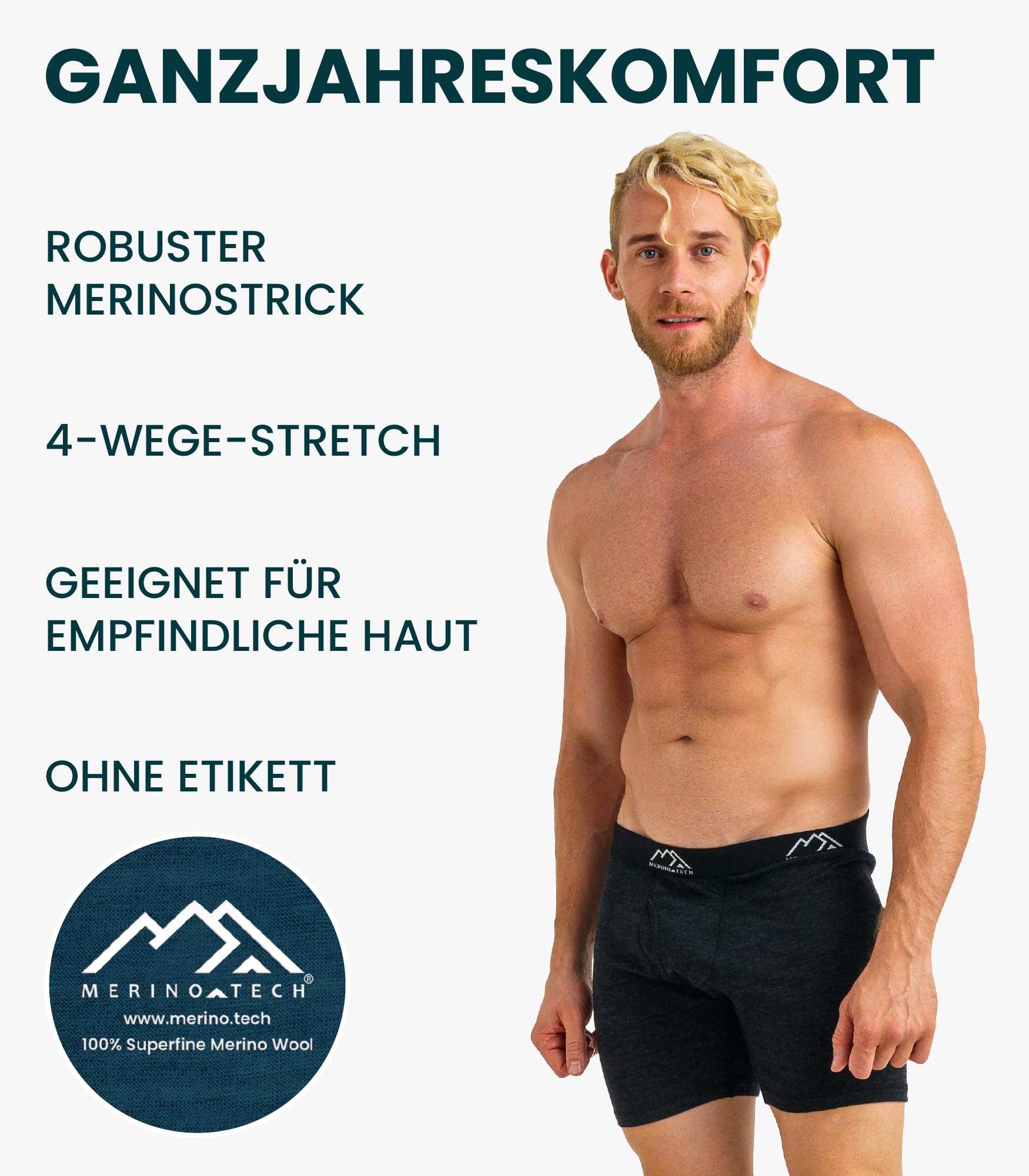 Merino.tech 100% Merino Unterwäsche Herren - Boxershorts Herren Merinowolle, Geruchsfrei Und Feuchtigkeitsableitend