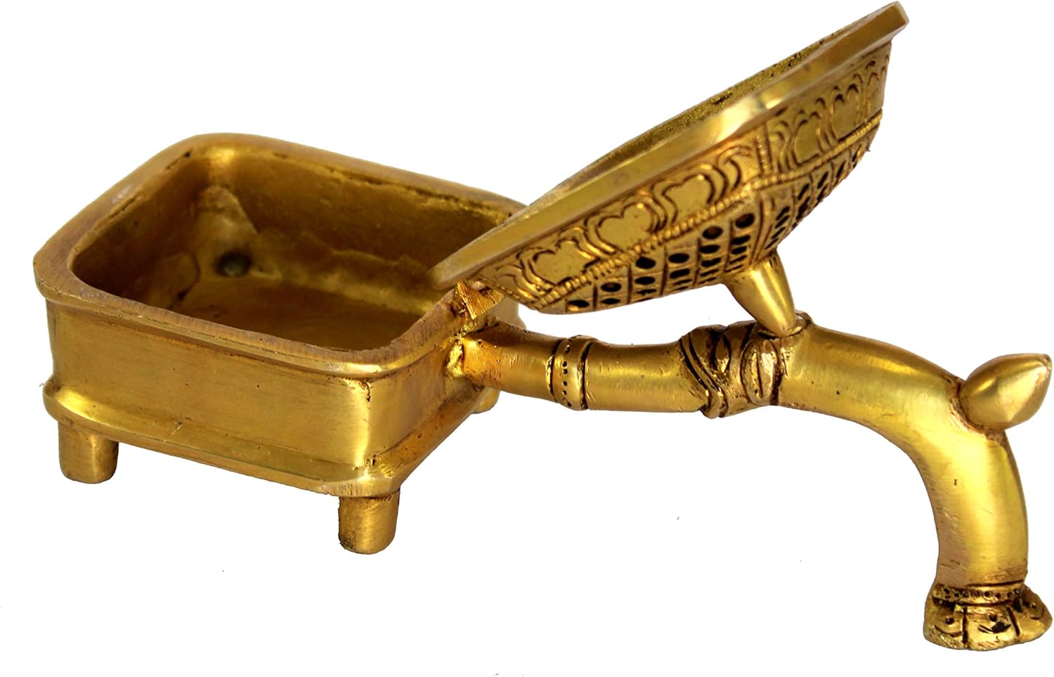 Esplanade Brass Incense Burner Dhoop Dani Stand with Handle- 15 Cms(Square)