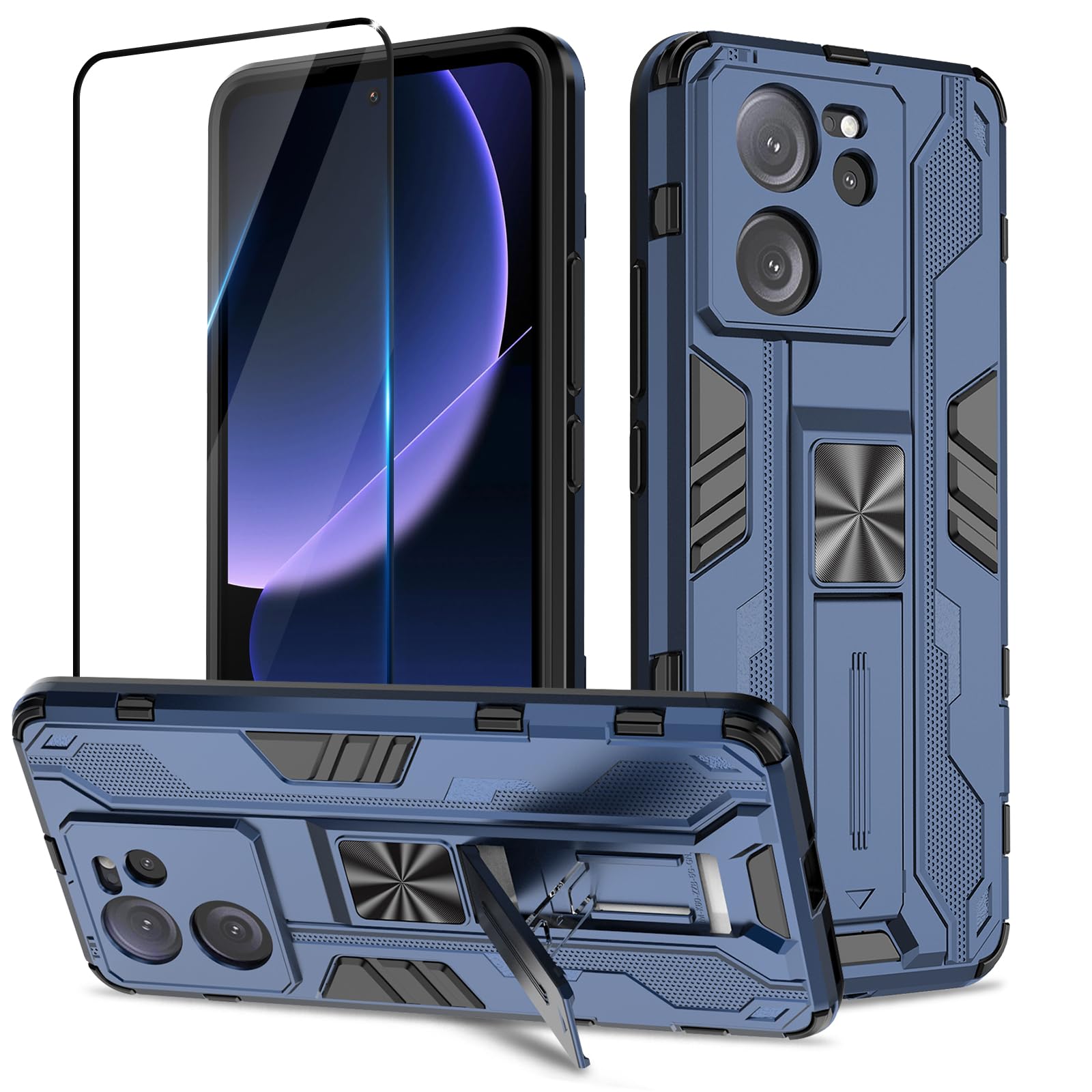 Funda para Samsung Galaxy A13 4G con Cristal Templado Protector Pantalla, Carcasa Antigolpes con Soporte anular metálico, Case Protectora de Grado Militar, Negro — view 258