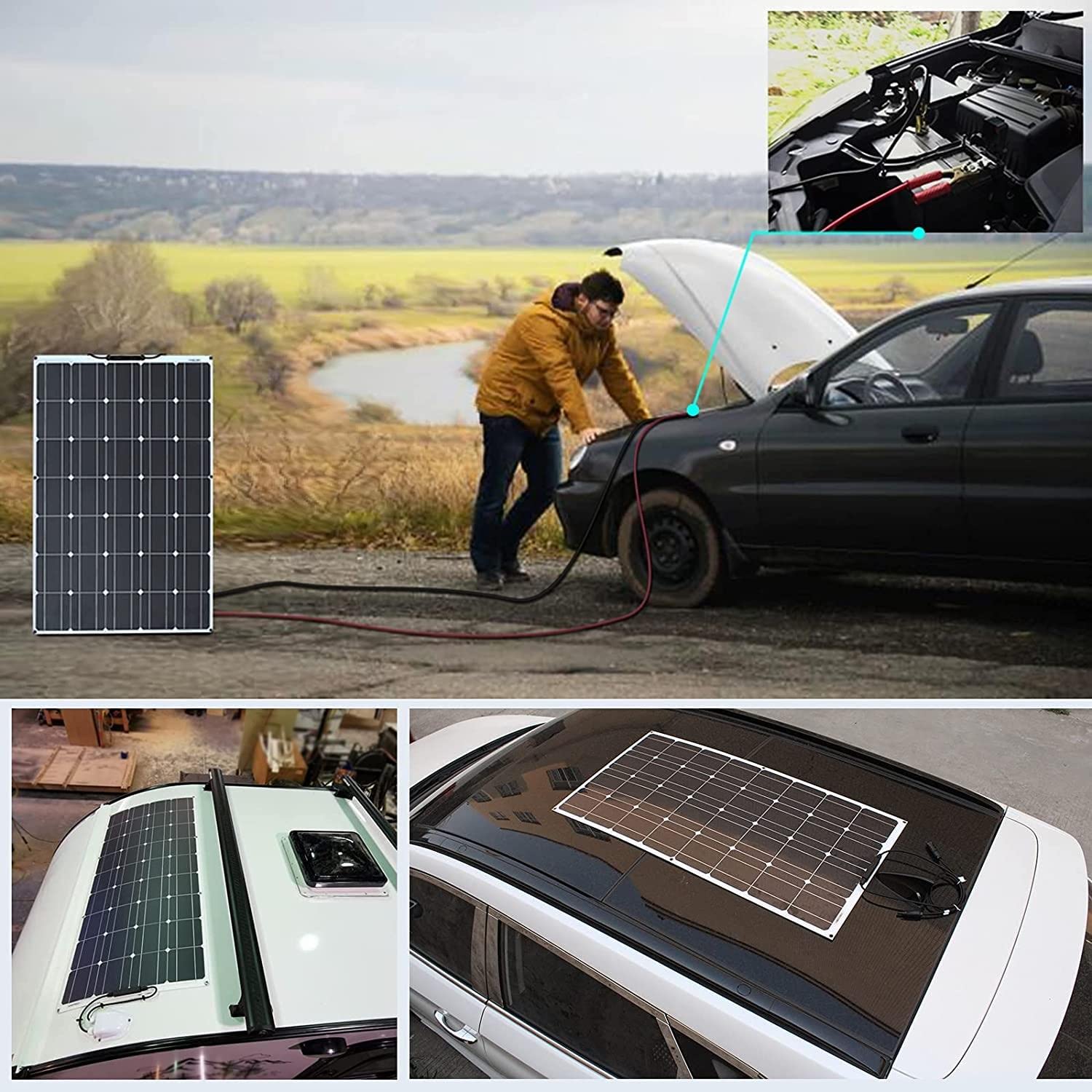 Kit Pannello Solare, Pannello Solare Flessibile da 300 W, Batteria da 12 V con Controller 40 A per Telefono Cellulare, Auto, Yacht, roulotte, OnePiece