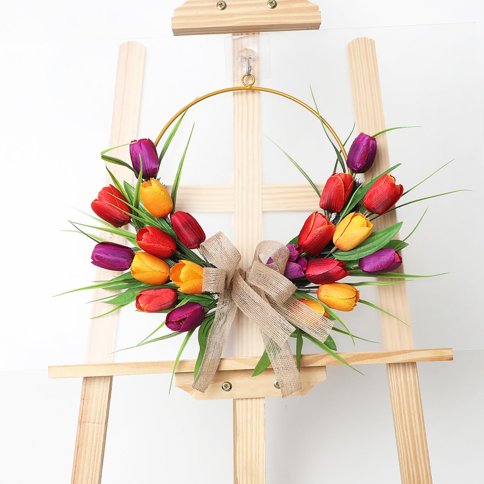 Ghirlanda di tulipani per porta d'ingresso, ghirlanda floreale a tulipani per primavera all'aperto, decorazione per matrimoni, stile bohémien, per Pasqua, vacanze, feste (giallo, 40,6 cm)