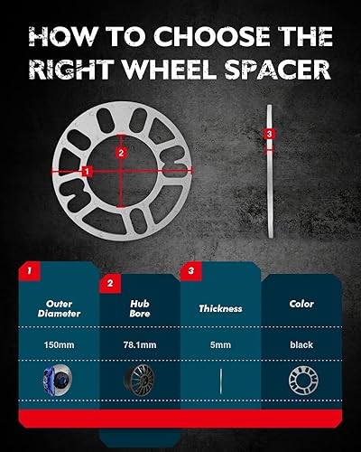 Vista 243 de KAX Espaciadores de rueda de 0.236 x 5.315 in, espaciadores de rueda centrados de 2 pulgadas y 6 lengüetas para F-15-0, Expedition, Mark LT, Negro