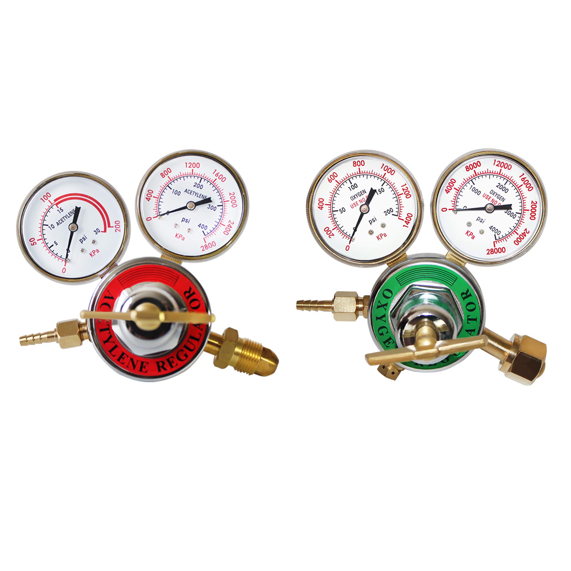 2 Piece Dual Welding Gas Gauges Oxygen (CGA-540) and Acetylene (CGA-510) Regulators Combo（Two-piece suit ）