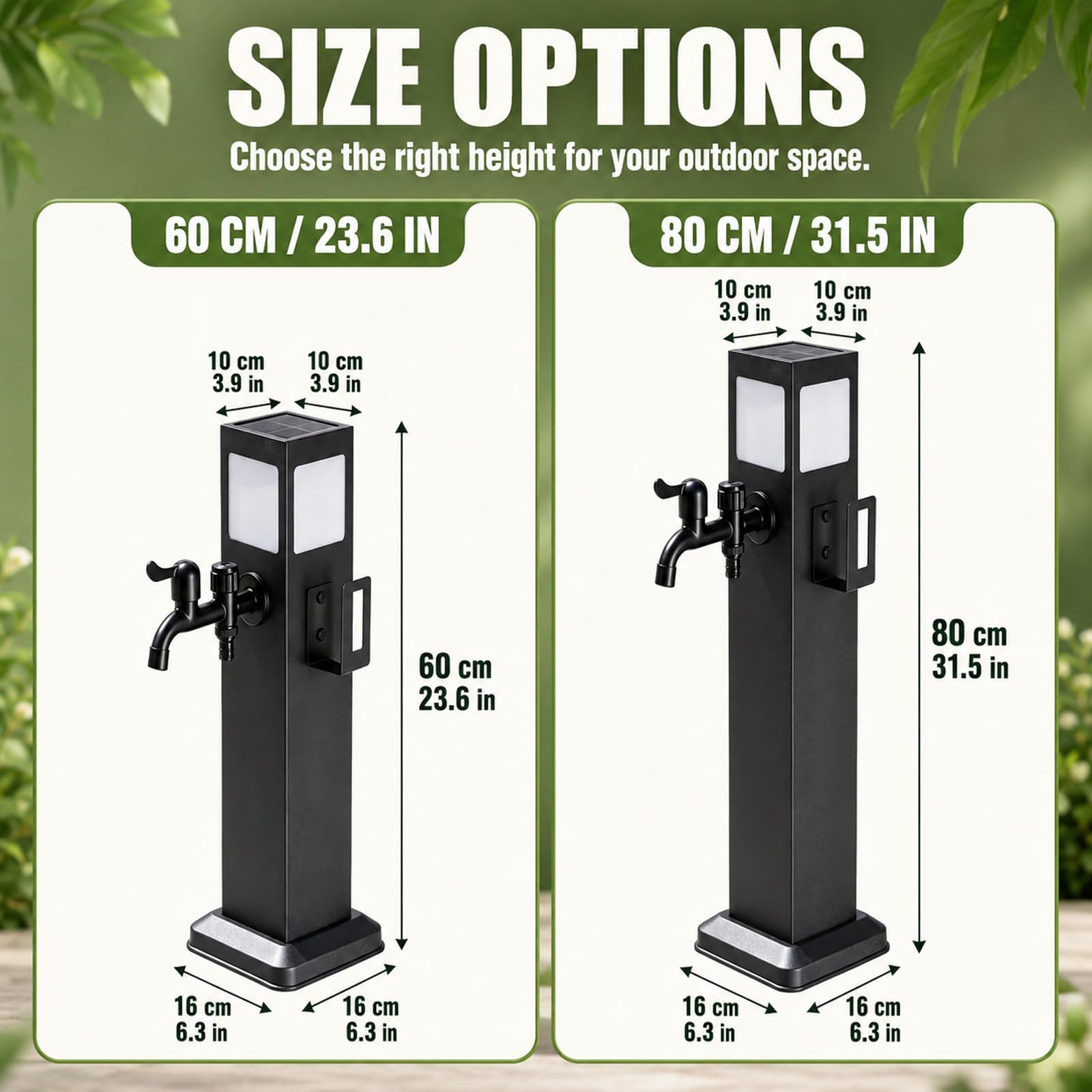 Columna de agua para exteriores con grifo, columna de acero inoxidable estación de toma de agua resistente a las heladas con luz solar para jardín, césped o patio