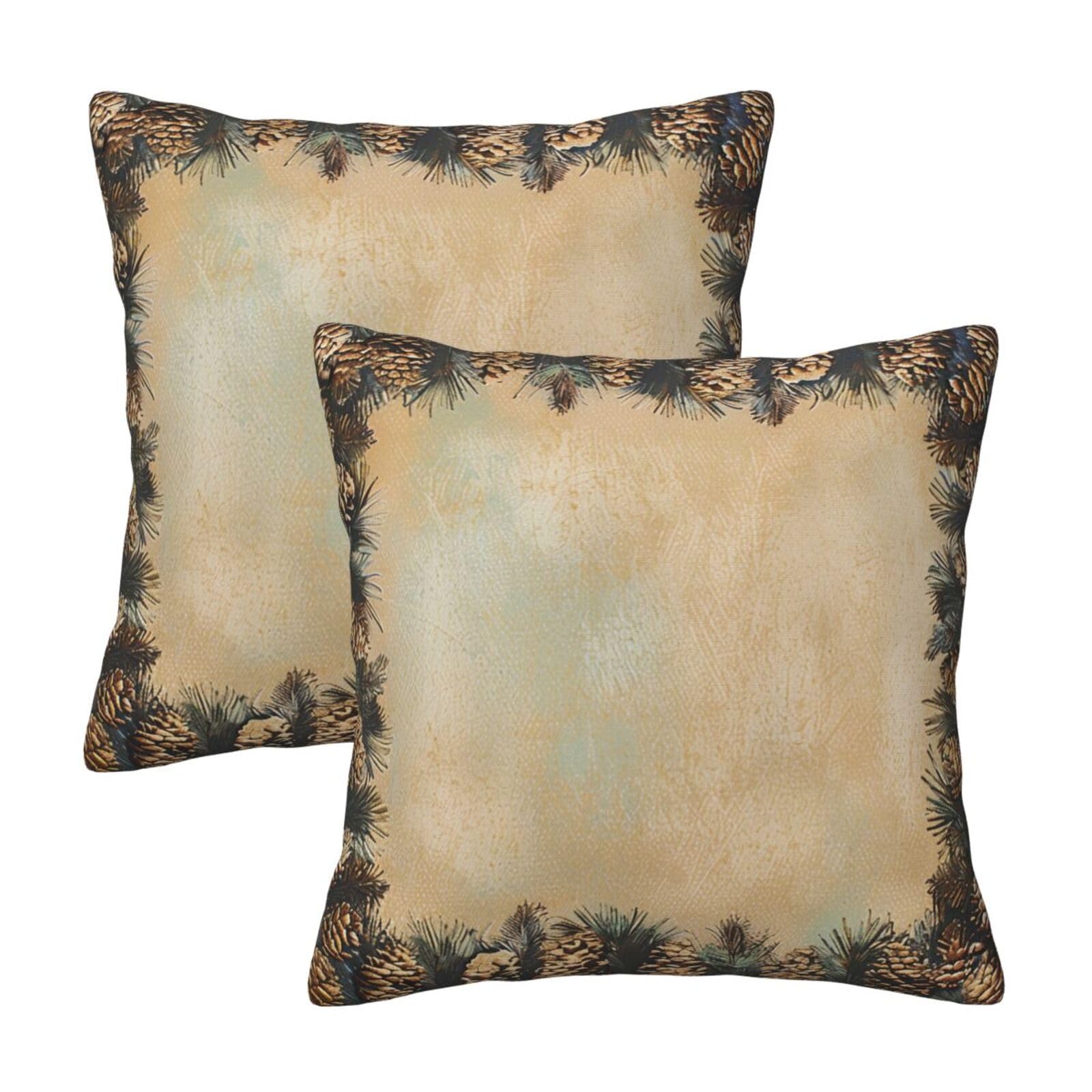 Pine Cone Border Throw Pillow Cases 2 Pack Square Pillowcases Soft Pillow Protectors for Couch Livingroom Sofa Bed Office Car,40x40 CM