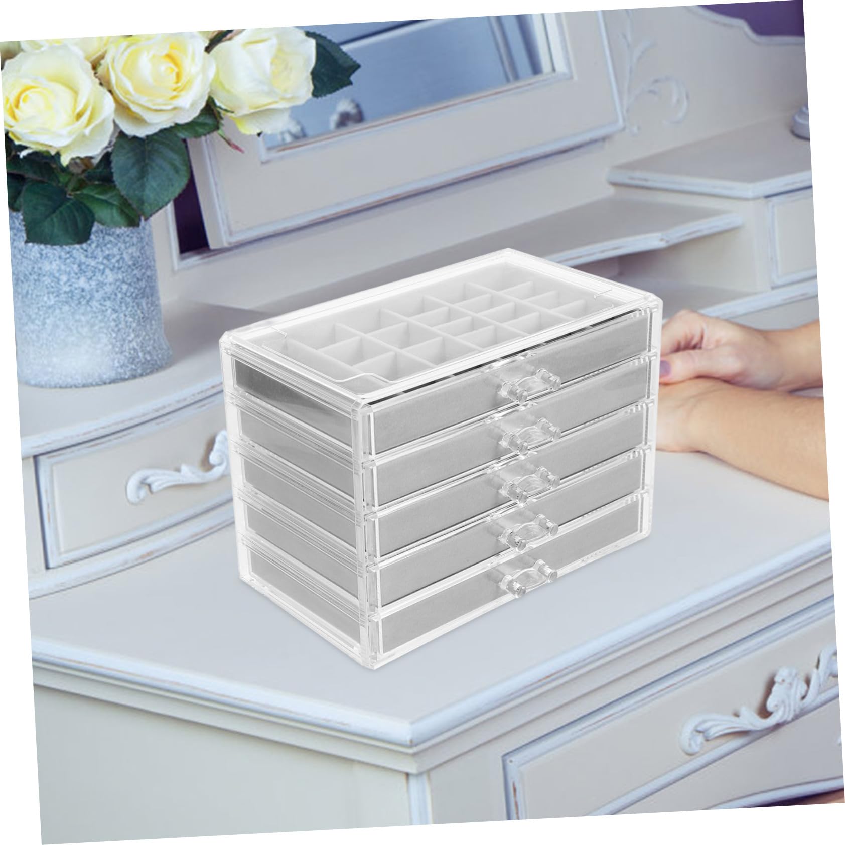 Ciieeo Organizador de Joyas Acrílico Transparente con 5 Cajones y Diseño Multilayer para Almacenar Pendientes y Anillos con Elegancia y Alta Durabilidad