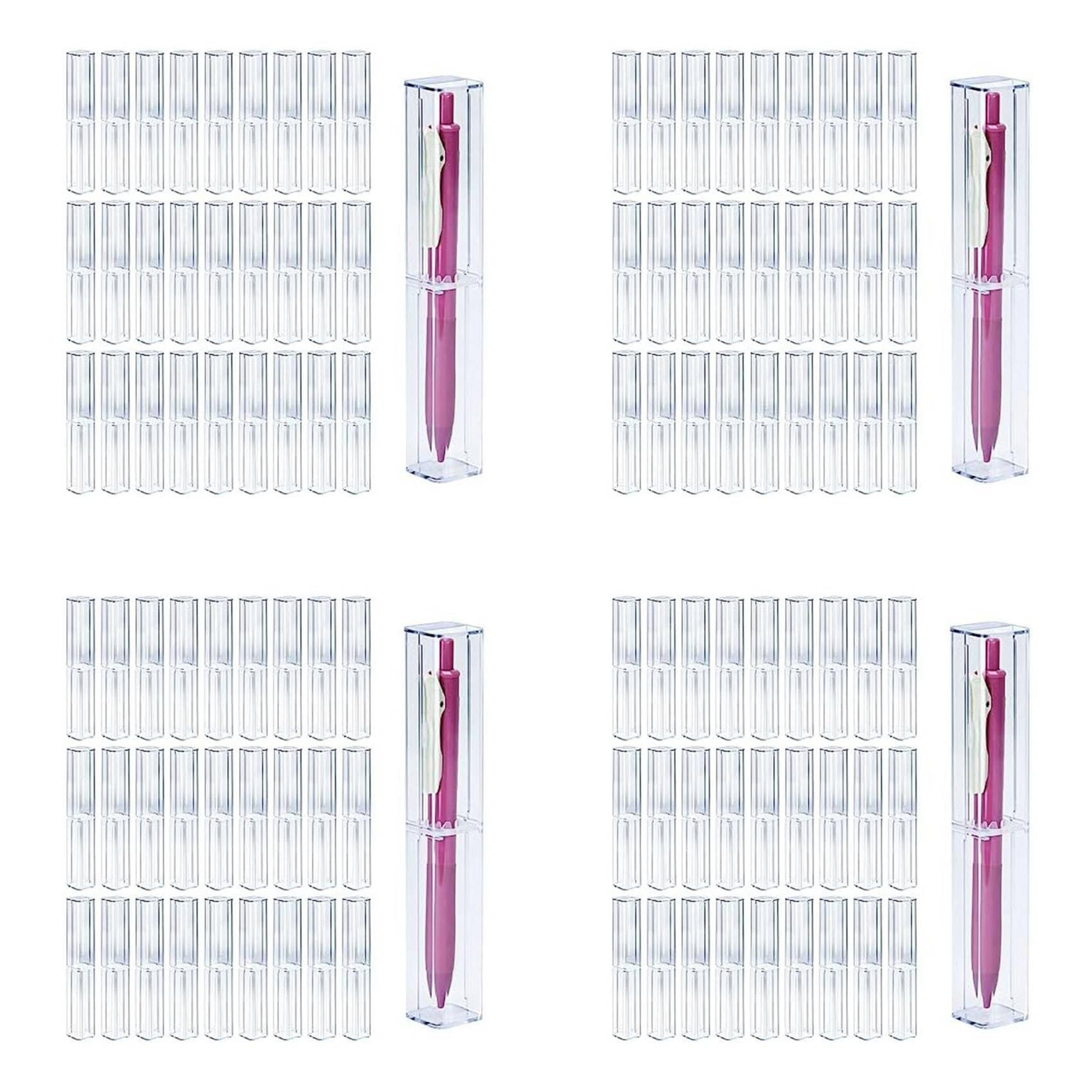Jnchdghwa 100Pcs Clear Acrylic Pencil Case, Reusable Pen Gift Box Empty Plastic Pen Storage Container Pencil Packaging Box Set