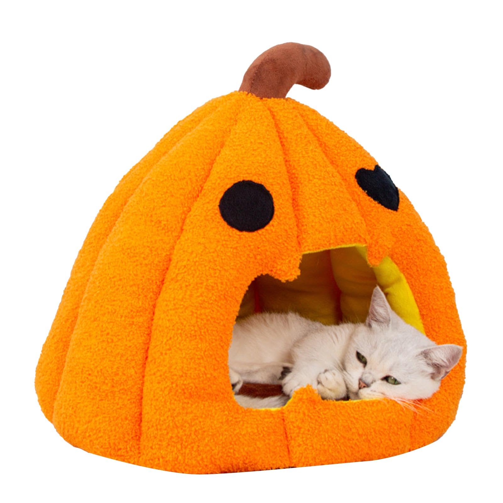 Lit citrouille pour chat semi-fermé en peluche douce, tente isolante