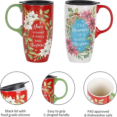 Miniatura 7 de Topadorn Taza de viaje de cerámica para café o té con tapa sellada de 17 onzas, con caja de regalo, 2 unidades