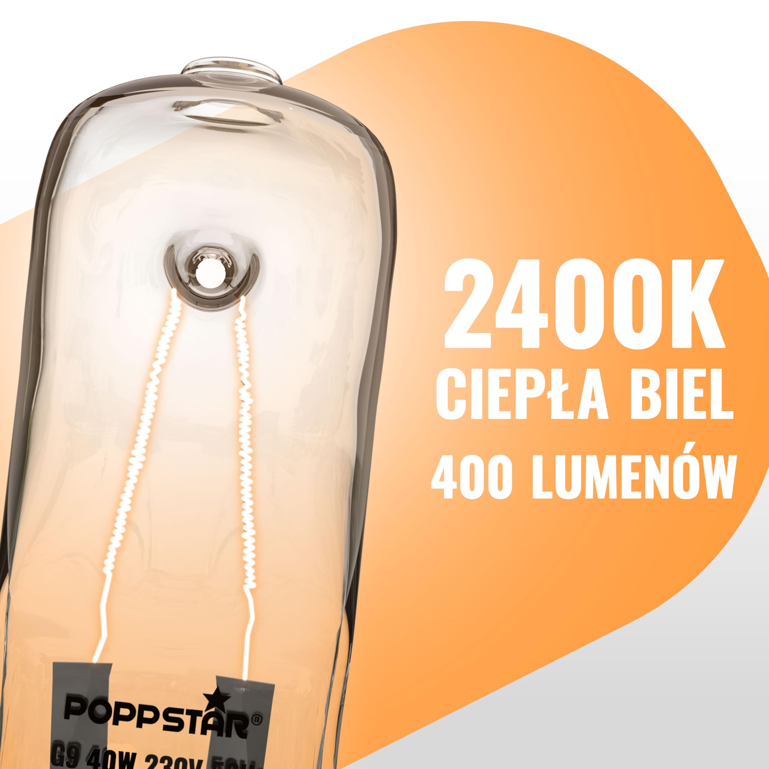 Poppstar 2 żarówki do piekarnika G9 40W, odporna na wysokie temp. do 300°C (barwa światła: biała, ciepła 2400K, 400lm)