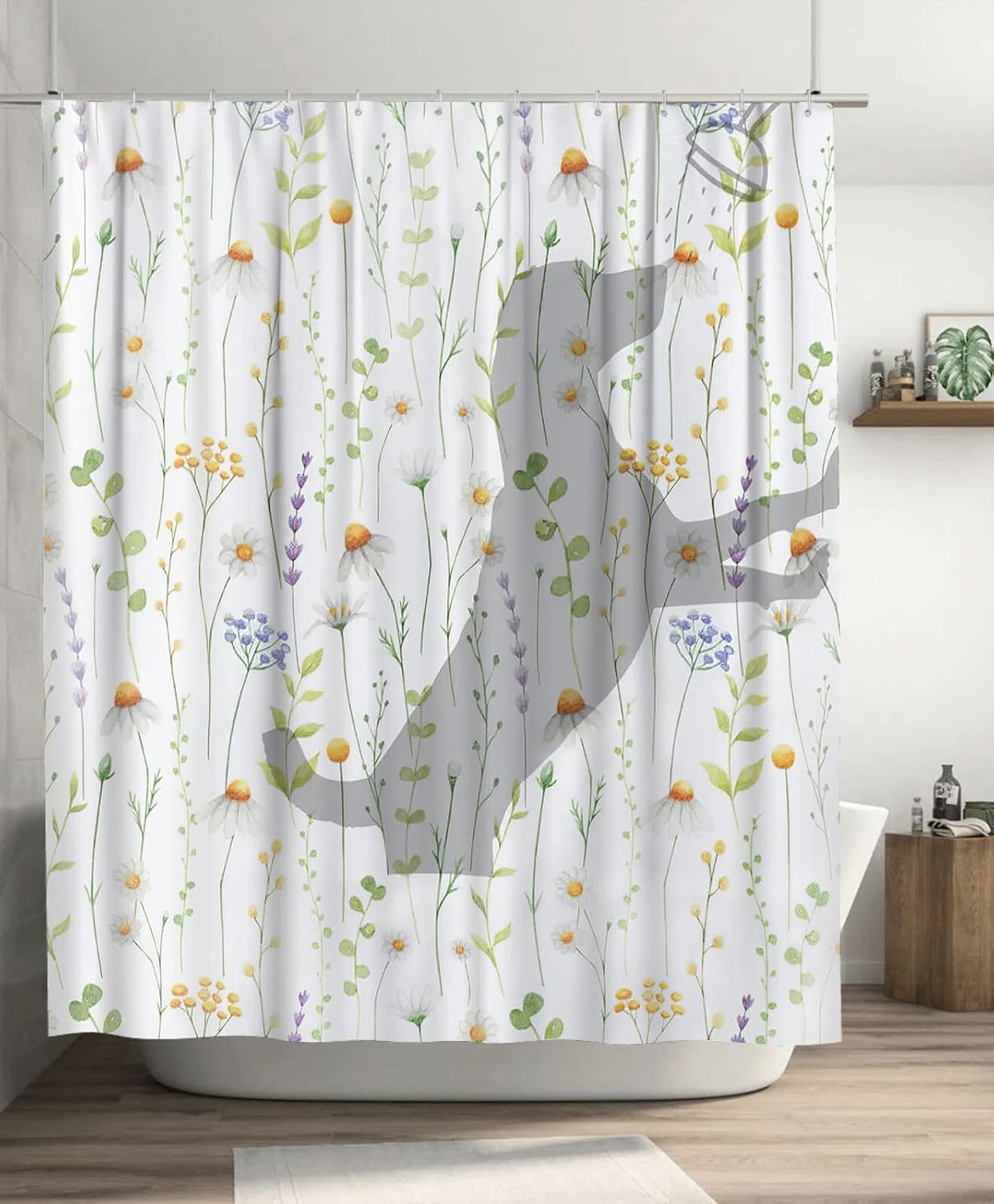 Remzoke Floral Shower Curtain for Bathroom Flower Funny Dog