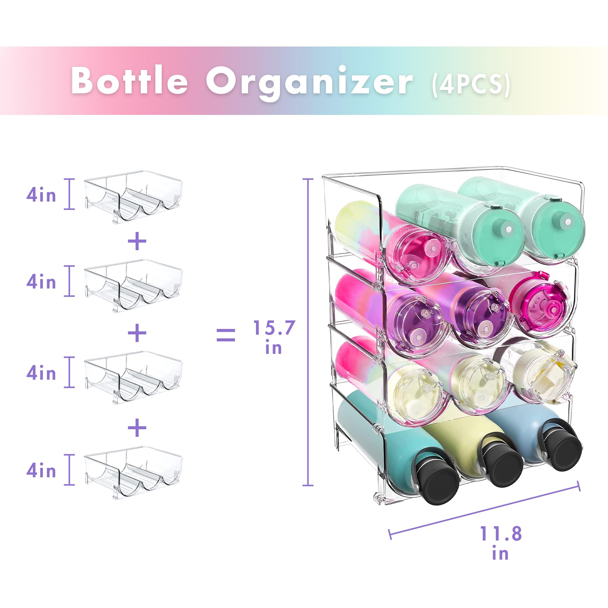 Organizzatore Impilabile Per Bottiglie E Borracce - 4 Ripiani In Plastica Per Dispensa, Armadio E Frigorifero - Contiene Fino A 3 Bottiglie Per Ripiano - 3