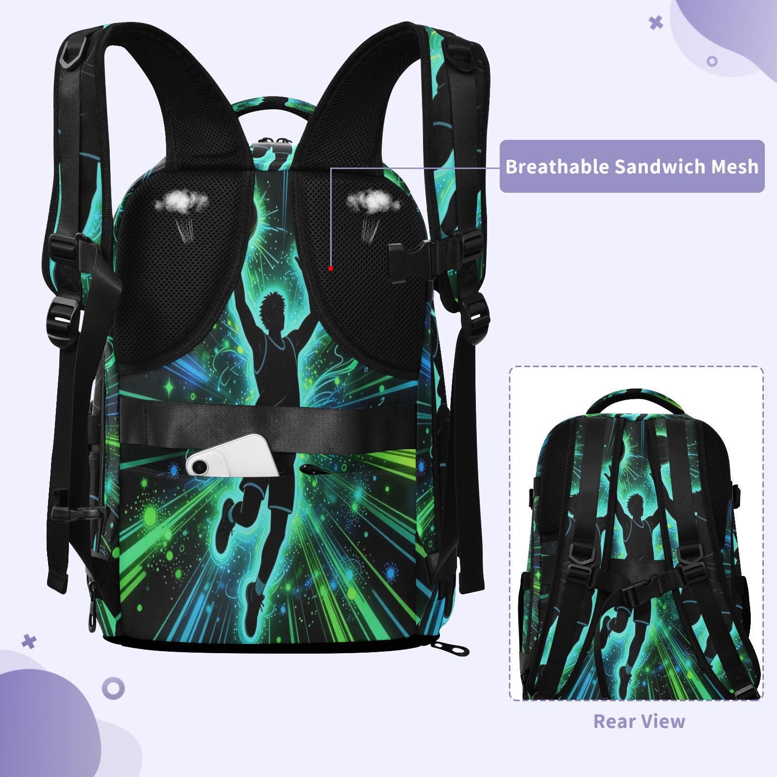 Plecak roboczy Torba na laptopa 15,6 cala do samolotów 20 l | Stylowa torba do szkoły koszykarza dzieci koszykówka torba na laptopa 15,6 cala dla mężczyzn praca bolso para viaje 20 l