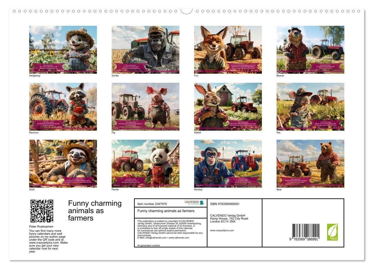Funny charming animals as farmers (High Quality Premium Wall Calendar 2027 DIN A2 landscape),CALVENDO 12 Month Wall Calendar: A funny calendar with animals in a farmer outfit