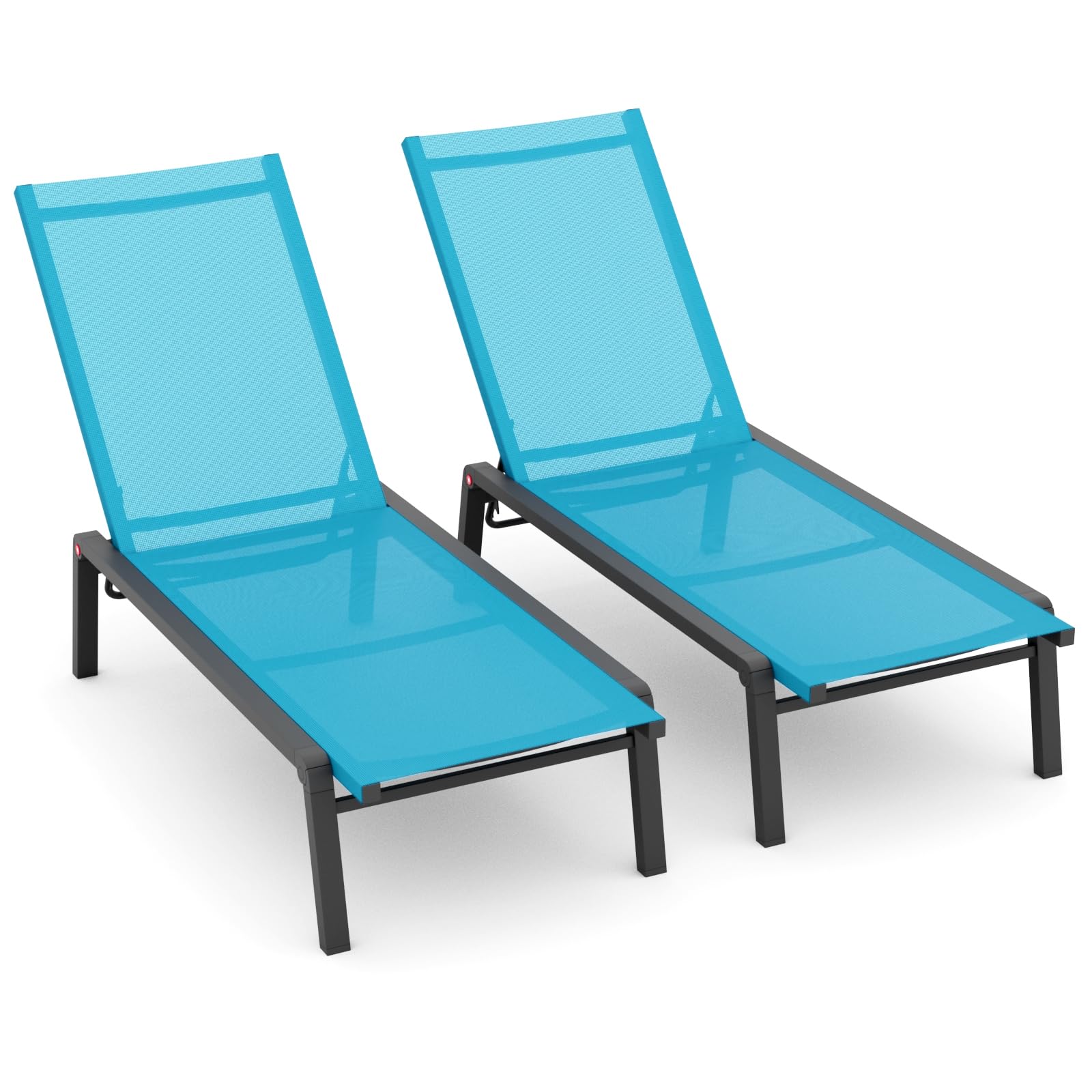 Patio Chaise Lounge Set of 2 with 4 Adjustable Backrest, Foldable Aluminum Chaise Lounge Chair Recliner for Outdoor, Poolside, Sun Tanning Blue