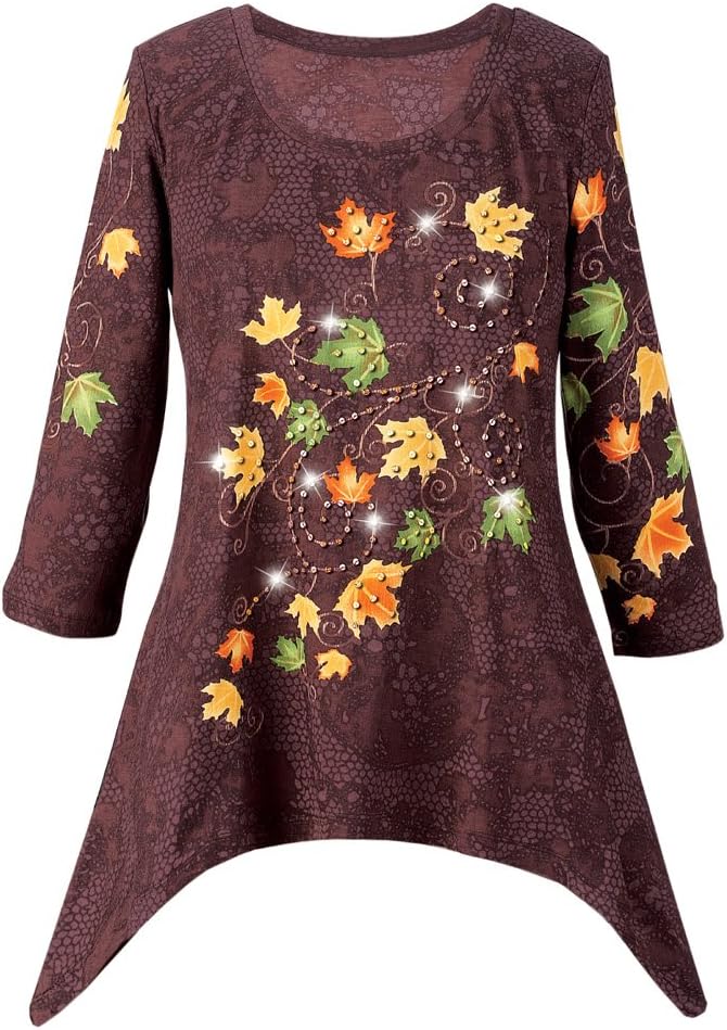 Collections Etc Autumn Leaves Sharkbite Tunic Top