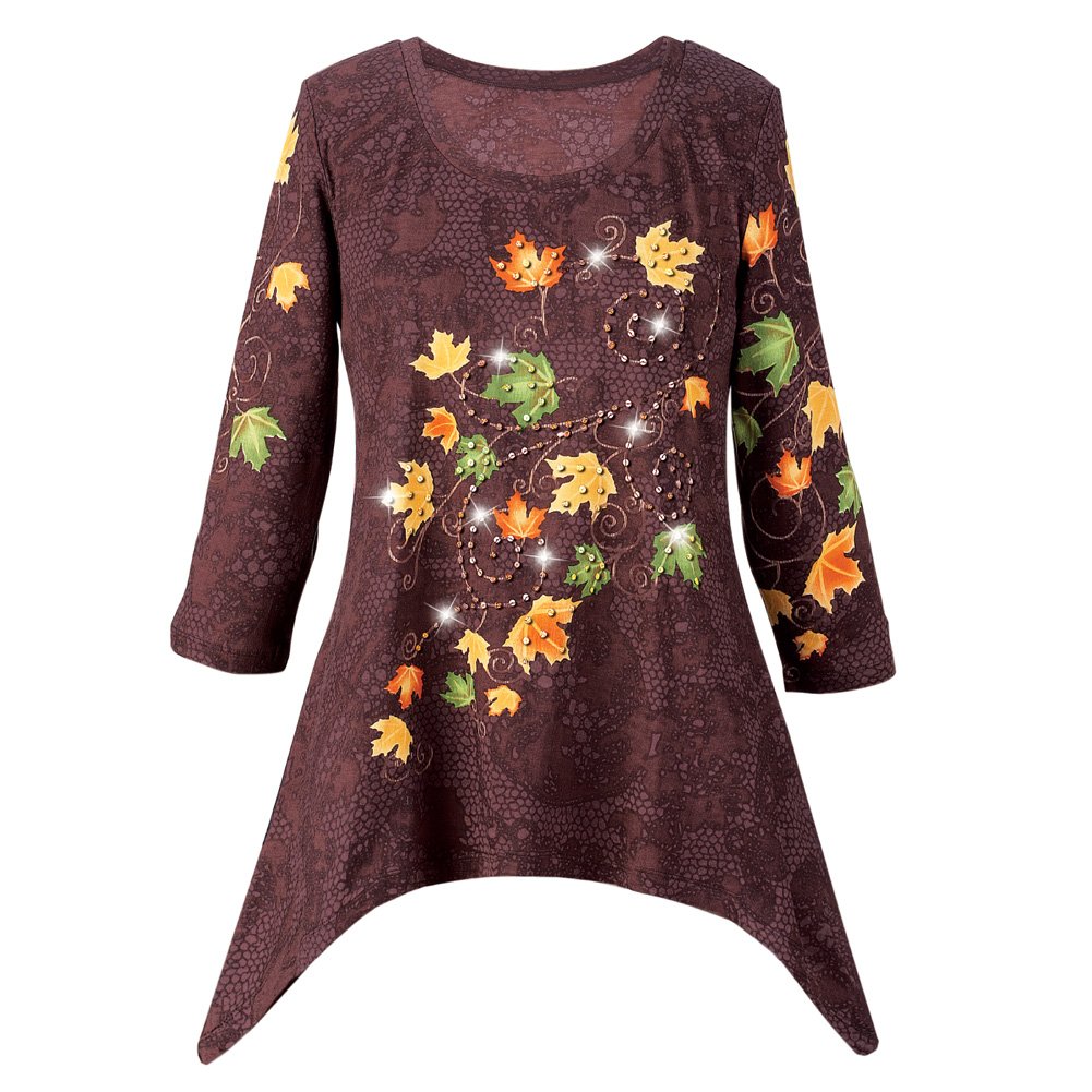 Collections Etc Autumn Leaves Sharkbite Tunic Top