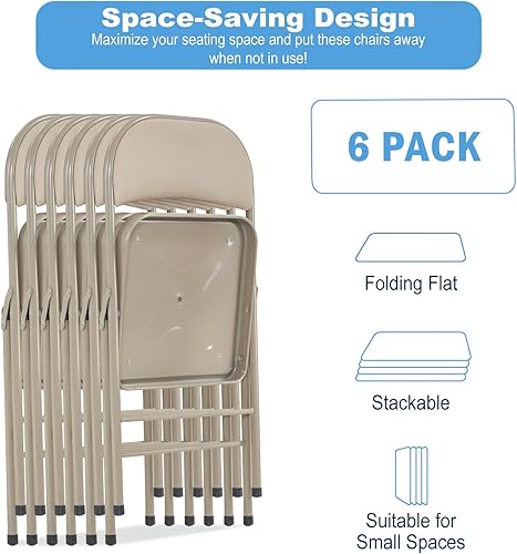 Miniatura 4 de Paquete de 6 sillas plegables con cojín acolchado y respaldo, sillas plegables acolchadas con marco de acero, asiento comercial apilable portátil