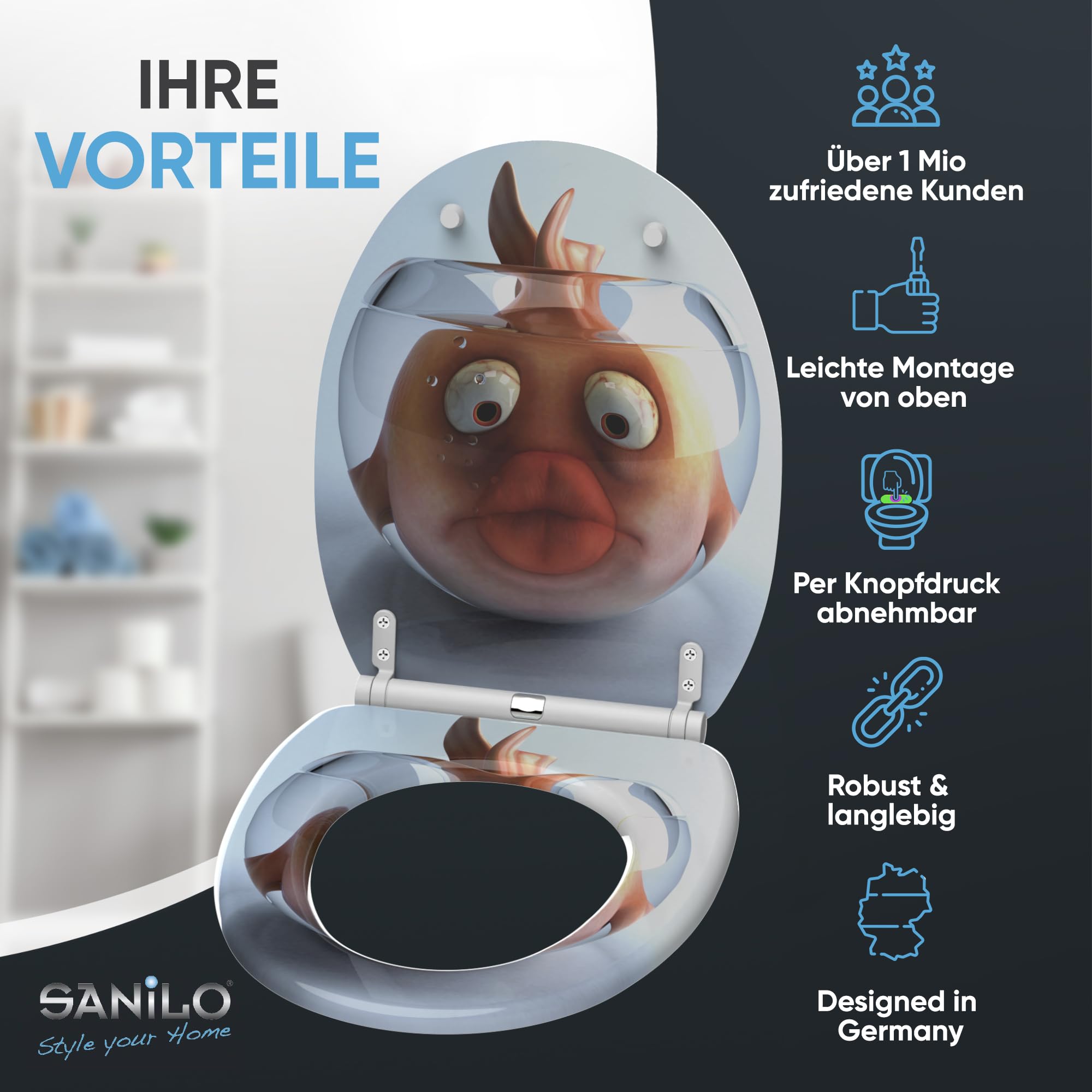 Sanilo WC Sitz mit Absenkautomatik & Quick-Release aus Holz, Goldfisch