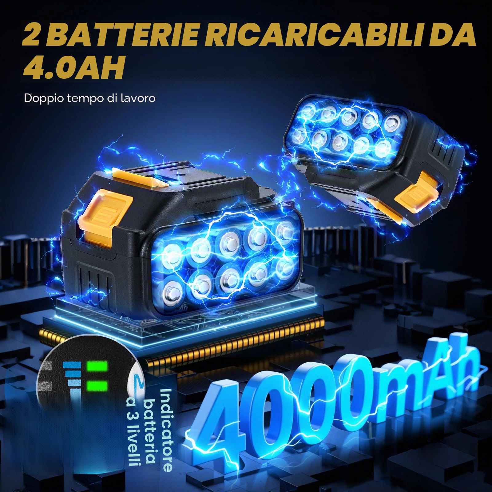 Avvitatore a Impulsi 1200NM 1/2'' 21V 3000RPM Chiave a Percussione ad Alta Coppia 2x 4.0Ah Batteria 3 Livelli di Velocità per Auto, DIY, Tosaerba