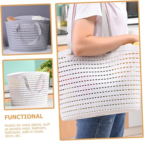 Miniatura 5 de Cesta de ducha portátil de 2 piezas, organizador de almacenamiento de baño de mano con diseño hueco versátil contenedor para lavandería dormitorio